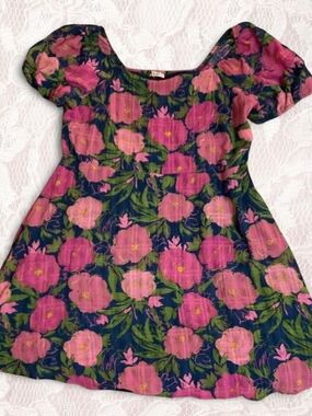 AUW Pink Floral Mini Dress on Navy Large